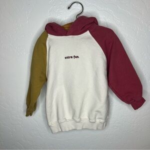 Zara Kids Colorblock Hoodie Sweatshirt “Extra Fun.”- Cream Burgundy & yellow